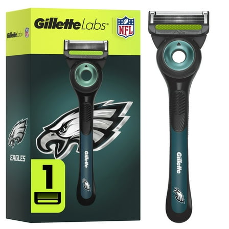Gillette Labs Official Eagles Licensed Razor for Men, 1 Handle, 1 Blade Refill, Perfect for Game Day Grooming, Gillette Labs with Exfoliating Bar