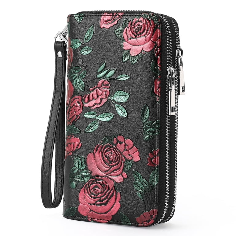 GOIACII Women's Large Floral Leather Wallet With Wristlet photo 1