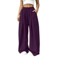 thumbnail image 2 of HomeDM Women's Sweatpants Wide Leg Elastic Waist Casual Baggy Workout Pants with Pockets Purple 2XL, 2 of 9