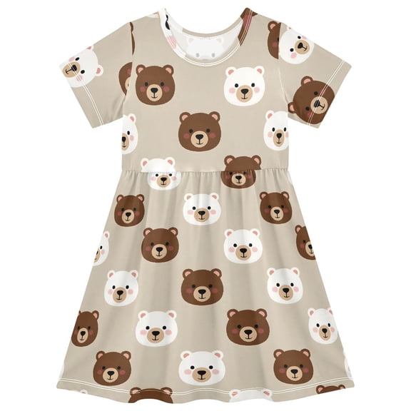 joogoo Cute Bears Girls' Short Sleeve Dress Kids Dresses 5-6T
