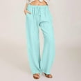 thumbnail image 4 of Women's Pants Elastic Waist Drawstring Casual Solid Relaxed Fit Durable Daily Breathable Trendy Full Blue Trousers Sizes M, 4 of 7