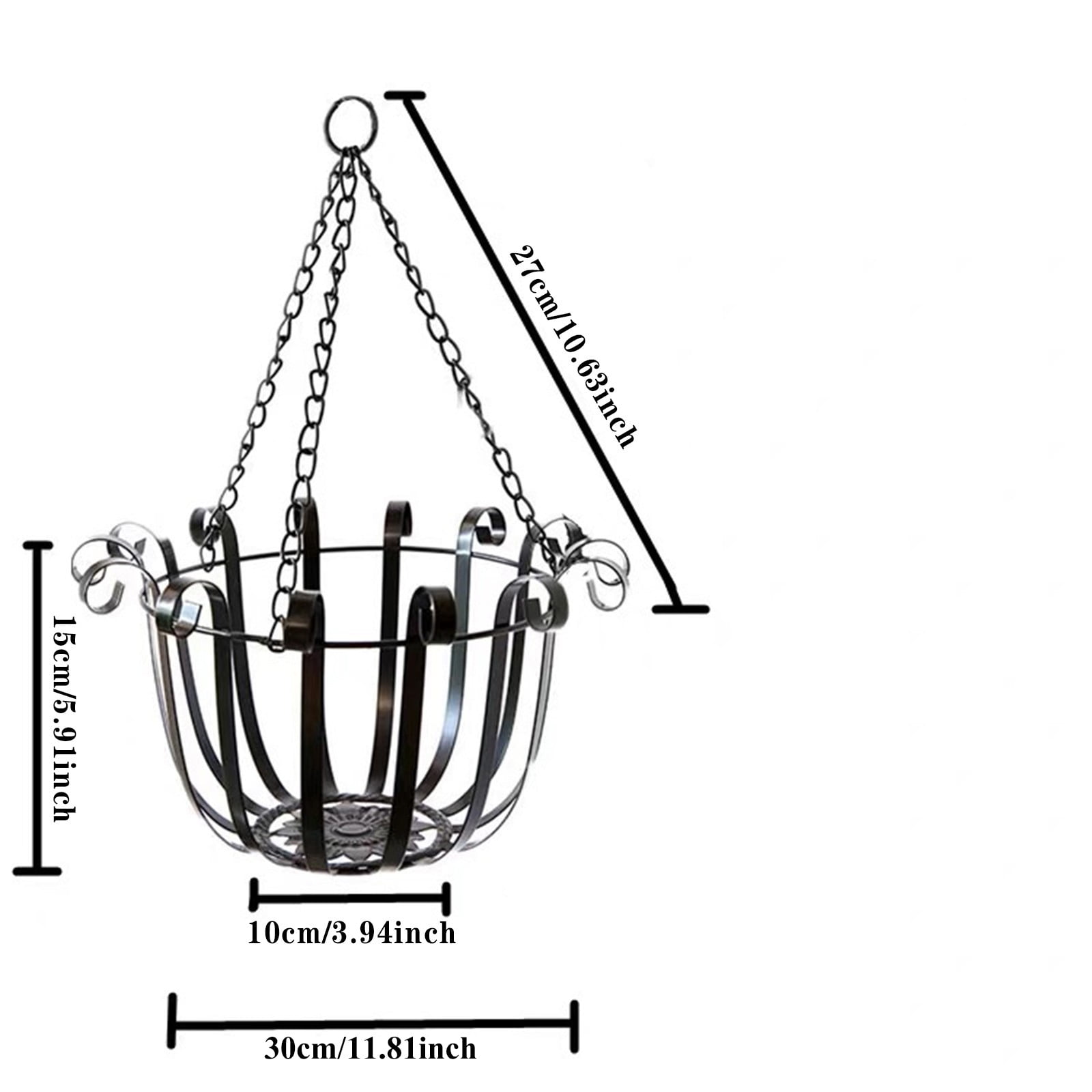 THHEIC Metal Hanging Planter Basket, Wire Holder with Adjustable Chains, for Indoor Outdoor Flower Pots, Home Fence Decor, Easy to Lower and Raise
