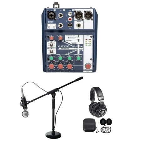 Podcasting Podcast Recording Bundle w/Soundcraft Mixer+Headphones+Mic+Boom