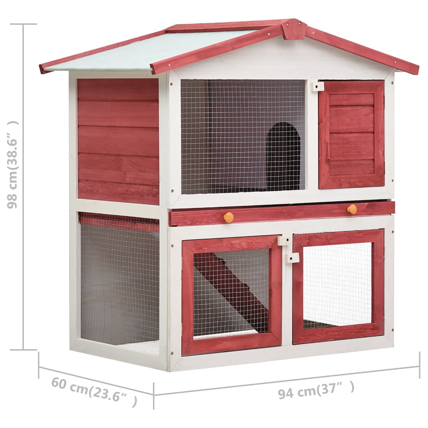 Pefilos 37" Wooden Rabbit Hutch with Run, 2 Story Large Bunny Cage 3 Doors Coop for Indoor or Outdoor, Red Pefilos 37" Wooden Rabbit Hutch with Run, 2 Story Large Bunny Cage 3 Doors Coop for Indoor or Outdoor, Red