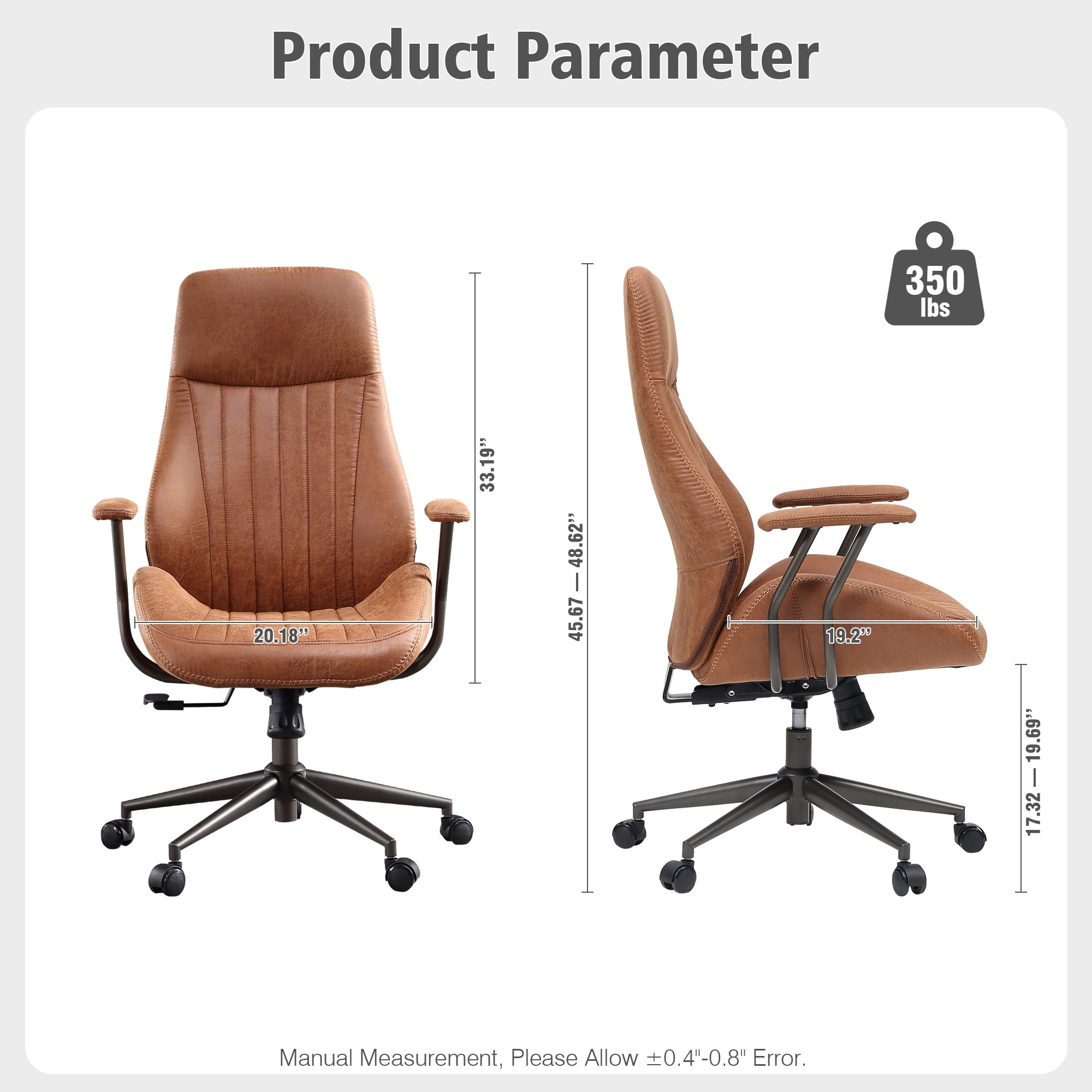 Ovios High Back Height Adjustment and 360 Degree Swivel Office Desk Chair, Brown