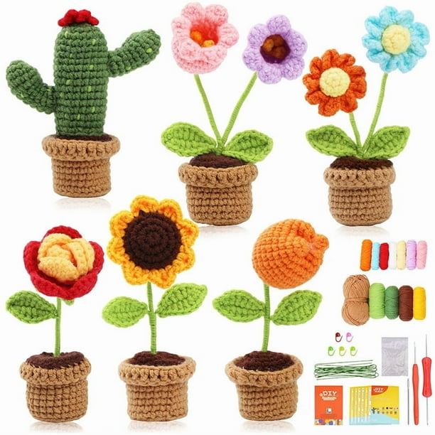 Kit de crochet para principiantes, plantas con flores, kit de crochet para principiantes, kit de crochet para principiantes, manualidades DIY