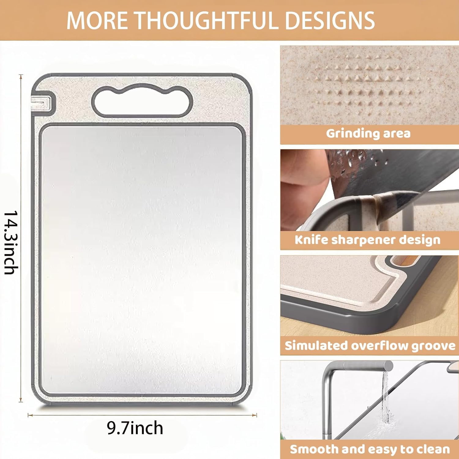 14.3" x 9.8" Titanium Cutting Board with Built-In Knife Sharpener, Double-Sided Durable Surface with Juice Groove, Easy-Clean Kitchen Chopping Board (Titanium + Wheat Straw)