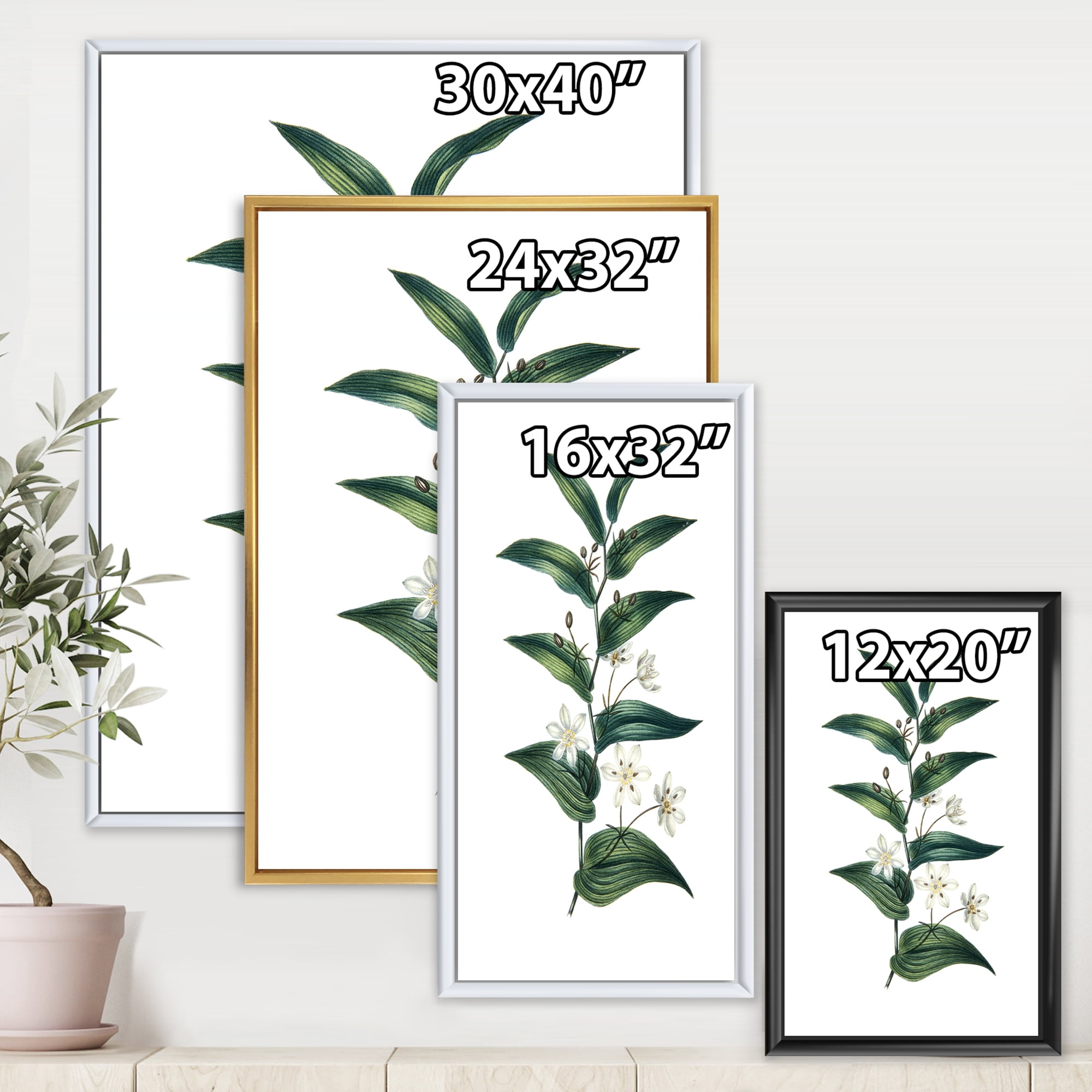 Designart 'Little White Flowers With Ancient Plant' Farmhouse Framed Canvas Wall Art Print