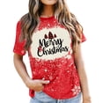 thumbnail image 4 of Fiudx Liquidación de Ahorros de Verano Camiseta de Manga Corta con Cuello Redondo y Estampado Navideño a La Moda para Mujer, 4 of 4