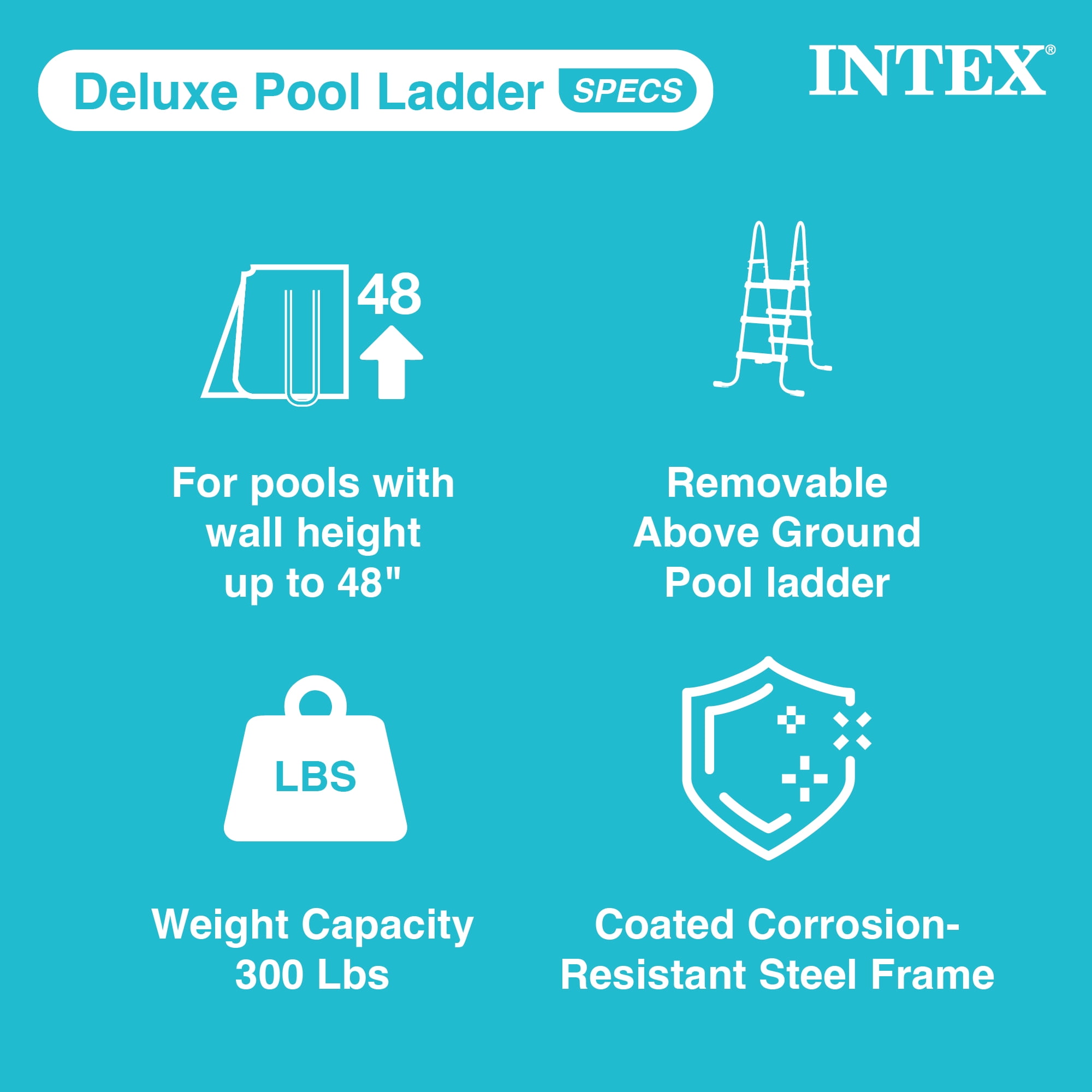 Intex 28076E Deluxe Pool Ladder with Removable Steps for 48 inch Depth Pools, 25.4 lbs