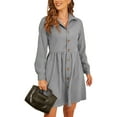 thumbnail image 4 of Frontwalk Womens Corduroy Shirt Dress Buttons Down Lapel Long Sleeve Solid Color Waisted Loose Fall Knee Length Dress, 4 of 5