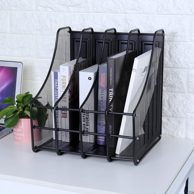 Livre de support vertical d'organisateur de support de dossier, trieuse de magazine en métal de 4 fentes bureau école à la maison