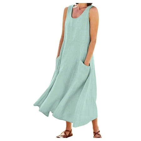 Cathalem Holiday Dresses for Women Plus Size Womens Summer Dresses Beach Casual Plus Size Sleeveless Loose Flowy Sundresses(Mint Green M)
