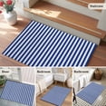thumbnail image 6 of Dark Blue Striped Large Area Rugs for Bedroom Living Room, Soft Non Slip Carpet Bedside Rug, Modern Beige Geometric Country Rectangular Floor Cover Kitchen Accent Rug 2'x3' for Dining Room/Office, 6 of 9