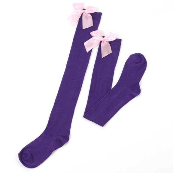 Karimi Grip Socks Solid Thigh High Socks with Satin Bow, Cotton Over Knee Stockings, Stretchy Warmers for Halloween Party Costume Womens Socks