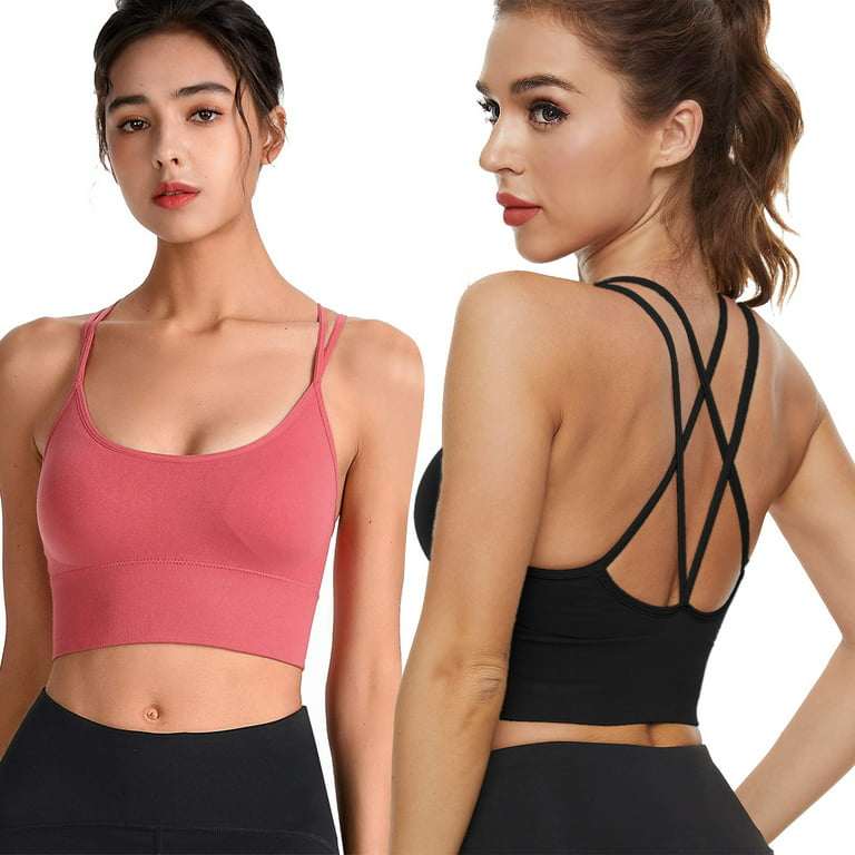 Cross Back Sport Bra with Pad, 2 Pack Women's Sexy Strappy