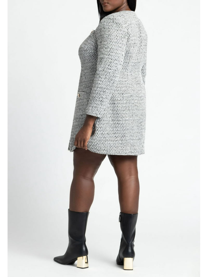Eloquii Women's Plus Size Tweed Long Sleeve Mini Dress - Black White