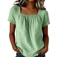 thumbnail image 2 of Xdegoge Womens Linen Elegant Square Neck Short Sleeve Pleated Front Tunic Blouses Textured Lightweight Fabric Casual Loose Fit Vintage Smocked Bodice Work Office Shirts Tees Tops, 2 of 5