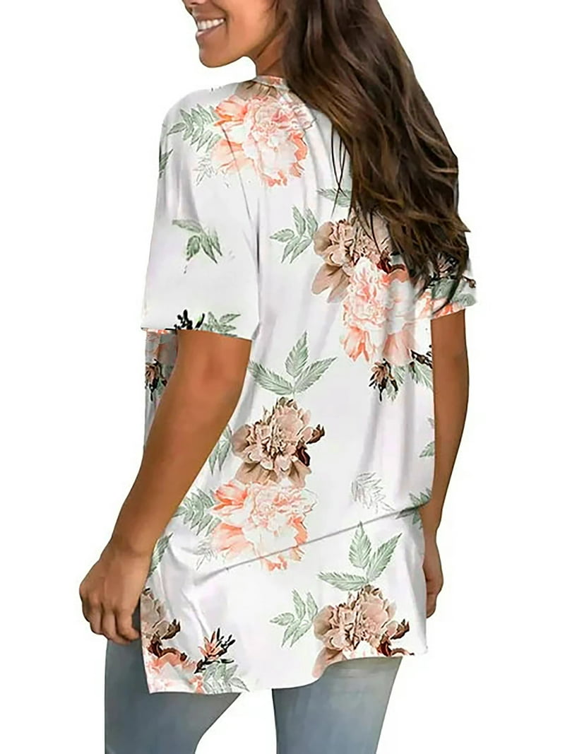 Fantaslook V Neck T Shirts for Women, Floral Short Sleeve Summer