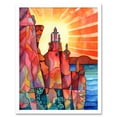 thumbnail image 1 of Sunset Over Temple On Cliffs Folk Art Art Print Framed Poster Wall Decor 12x16 inch, 1 of 5