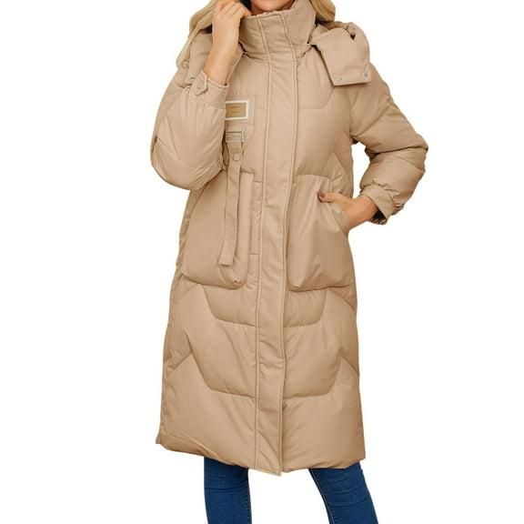 Women's Fashion Thick Winter Long Sleeve Padded Coat with Warm Hat for Cold Weather Outdoor Activities