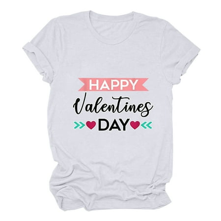 

White Blouse for Women Women s Love Printed Casual Short Sleeve Round Neck Shirt Shirts for Women White XL