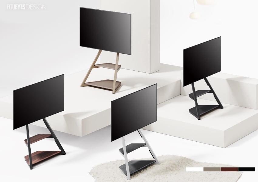 FITUEYES Modern Floor TV Stand Mini Corner Entertainment Center for TVs up to 65”, Walnut&Black