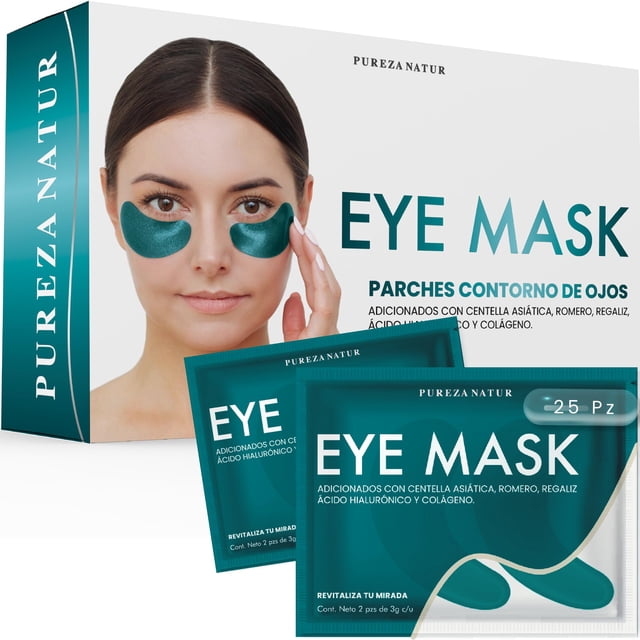 PUREZA NATUR Parches para Contorno de Ojos con ácido Hialurónico, Centella y Colágeno | Macarillas para eliminar ojeras, mirada cansada y bolsas, 25 pares