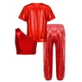 thumbnail image 2 of Kaerm Kids Girls Metallic Short Sleeve T-shirt Crop Vest with Shiny Pants Jazz Dance Outfits Dancing Red 12, 2 of 6