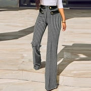 Joau Womens Straight Leg Button Plaid Suit Pants for Business Work Office Tummy Control High Waisted Lightweight Yoga Pants Athletic Leggings