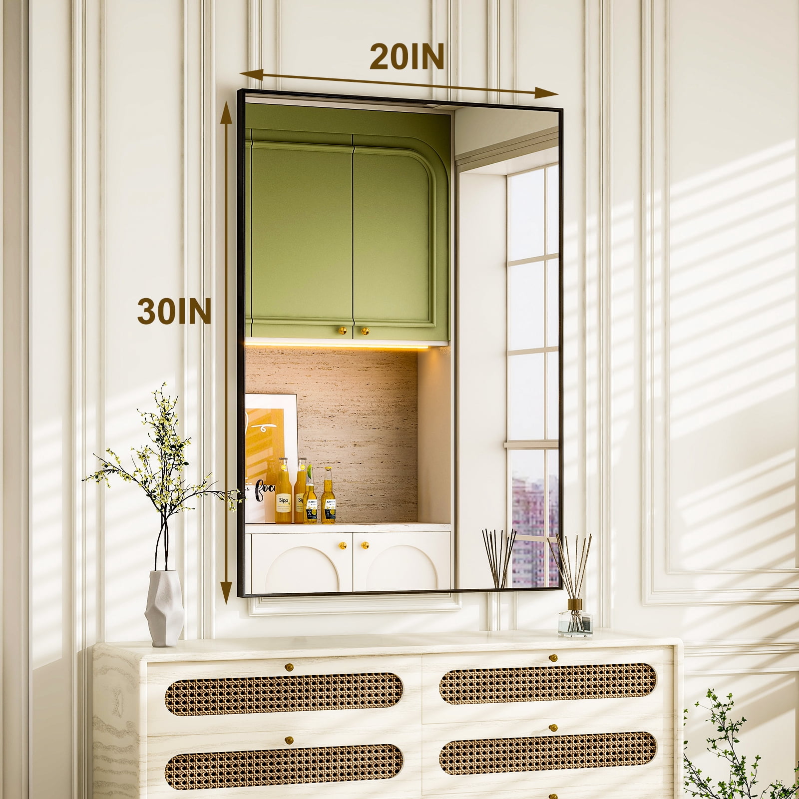 Gleamira 20"x30" Rectangular Bathroom Mirror Wall Mounted Mirror with Metal Frame, Black