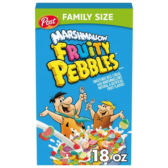 Post Marshmallow Fruity PEBBLES Breakfast Cereal, Gluten Free with Marshmallows, 18 oz