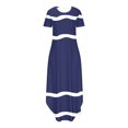 thumbnail image 4 of Annhoo Robe Maxi d'Été pour Femmes Rayée Imprimée Ourlet Irrégulier Manches Courtes Col Rond Robe Décontractée Tendance avec Poche, 4 of 6