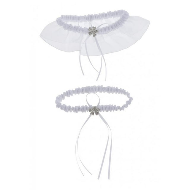 Conjunto de ligas de encaje con lazo para novia y dama de honor. Blanco