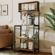 Bestier 60 5-Tier Kitchen Bakers Rack with 3 Outlets 8 S-Hooks Microwave Cart in Rustic