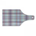 thumbnail image 1 of Checkered Cutting Board, Thin Geometric Strips Retro Folkloric Irish Cultural Design, Decorative Tempered Glass Cutting and Serving Board, Wine Bottle Shape, Violet Blue Turquoise, by Ambesonne, 1 of 1