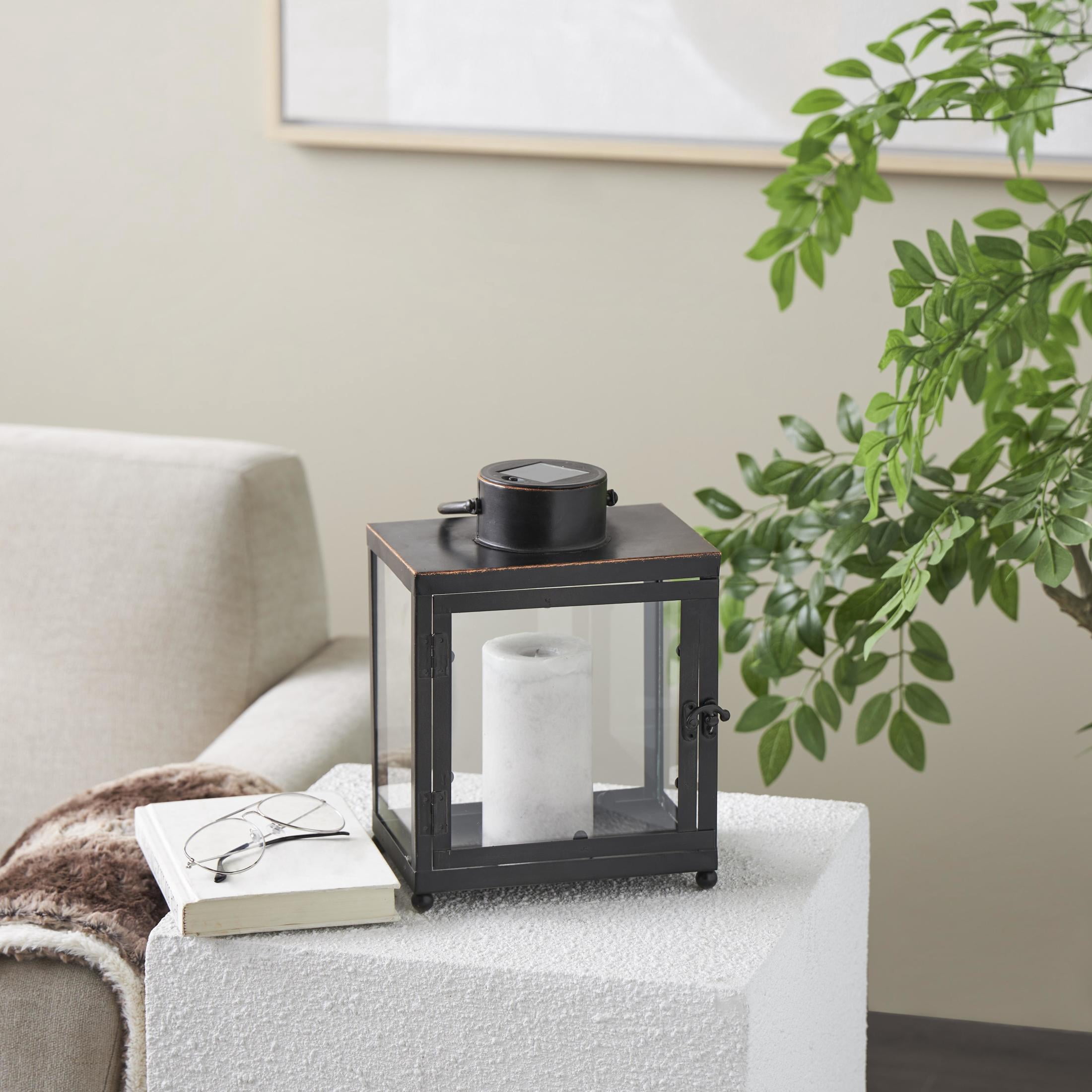 DecMode Black Metal Modern Candle Lantern with Gold Accents