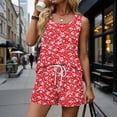 thumbnail image 2 of JULMCOMO Two Piece Sets for Women Floral Print Square Neck Casual Outfits Sleeveless Tank Top Drawstring Lounge Summer Short Sets with Pockets Red M, 2 of 8