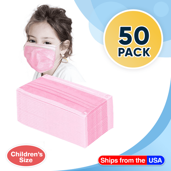 Disposable Kids Face Mask Child Size pleated 3 ply - 50 pieces Children Size Pink