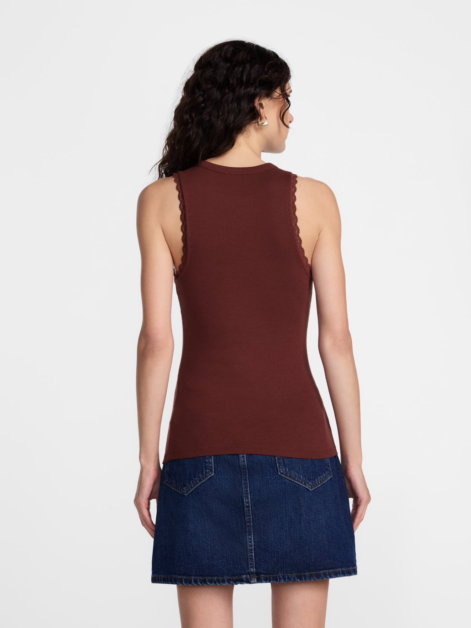 Scenario Women's Ribbed Tank Top with Lace Trim, Sizes XS-XXXL