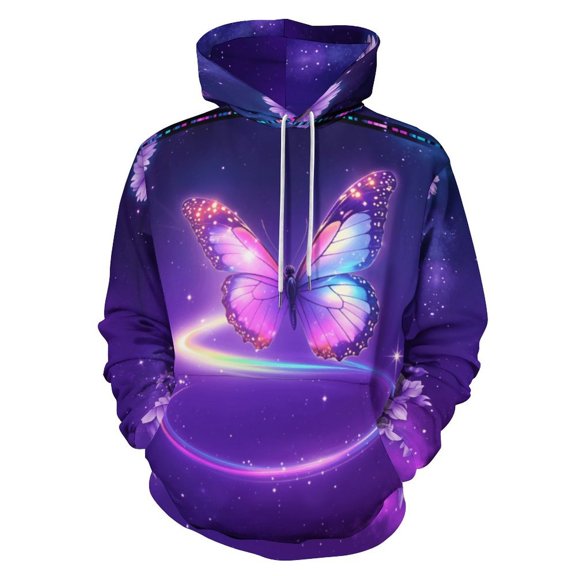 Glowing Butterfly in Space-1 Men's Women Vintage 3D Hooded Sweatshirt - All-Season Loose Fit Streetwear