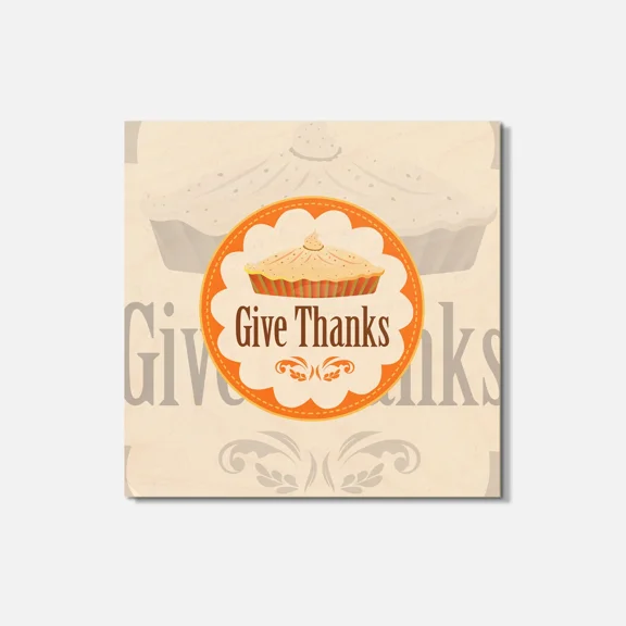 Give Thanks Cake Thanksgiving Day 4'' X 4'' Square Wooden Coaster