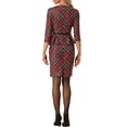 thumbnail image 3 of INSPIRE CHIC Women's Peplum Pencil Dress Round Neck 3/4 Sleeve Bodycon Belt Plaid Sheath Dresses Red XS, 3 of 5