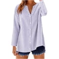 thumbnail image 2 of Gamivast Striped Shirts for Women Button Down V Neck Long Sleeve Casual Loose Tunic Tops for Leggings Comfort Fit Fall Fashion Blouses Work Office Everyday Wear, 2 of 6