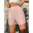 thumbnail image 5 of OYOANGLE Women's Elastic Waist Letter Patch Striped Print Casual Shorts Apricot S, 5 of 6