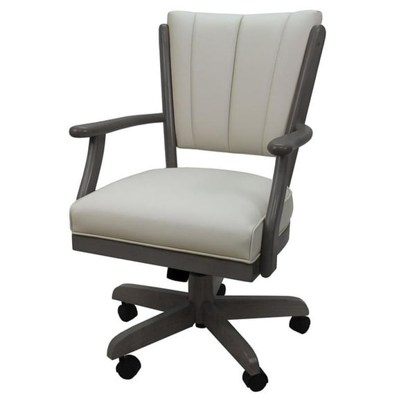 Classic Caster Solid Wood Dining Chair - Ocean Beige Vinyl - Dark Grey