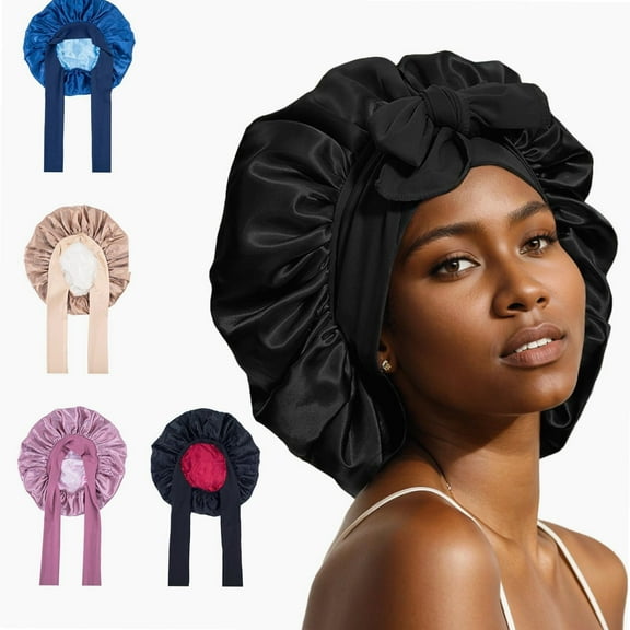 Satin Bonnet Silk Bonnet Hair Bonnet for Sleeping Double Layer Hair Bonnet with Elastic Tie Band for Women Natural Curly Hair(Pink,black,blue，Brown)