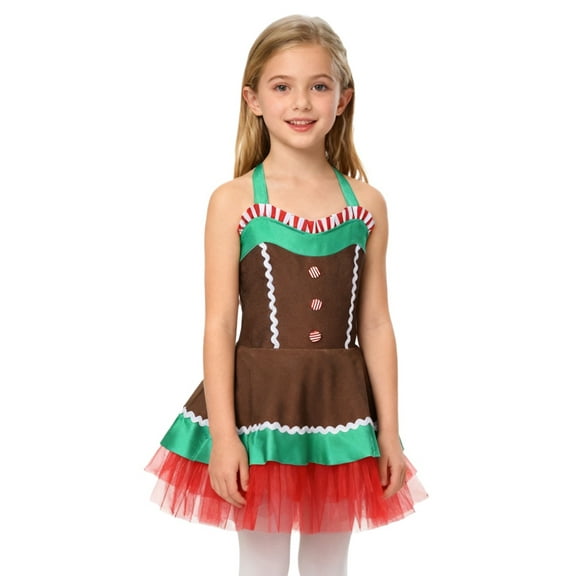 Aislor Girls Xmas Costume Sleeveless Stage Performance Dance Dress Holiday Birthday Brown 6