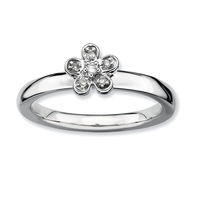 Sterling Silver Stackable Expressions Flower Diamond Ring Size 7