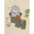 thumbnail image 2 of Liacowi Toddler Baby Boy Summer Clothes Checkerboard Plaid Short Sleeve Hoodie T-Shirt Elastic Waist Shorts Set 2Pcs Beach Checkered Outfit, 2 of 9
